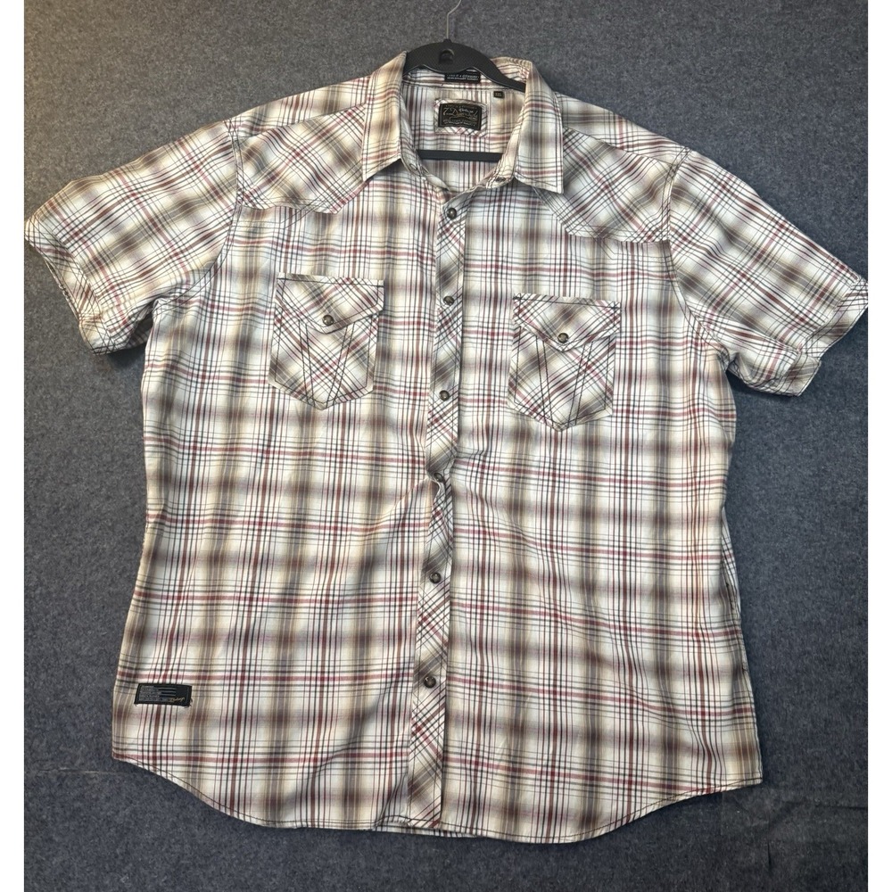 7 Diamonds Vintage Short‎ Sleeve Plaid Western Snap Shirt XXL
